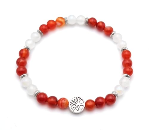 Bracelet Désir de grossesse | PMA | FIV Pierre de lune et Cornaline avec Arbre de vie en Pierres Naturelles Taille 15 à 22 cm selon votre poignet | Perles rondes 6 mm | Artisanat Français (18-19 cm)