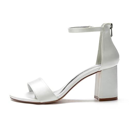 TNXZ Women's Satin Ankle Strap Chunky Heels Sandals for Women with Fahsion Block Heel Sandals2