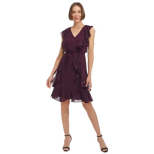 Tommy Hilfiger Women's Ruffle Trim Tie Waist Chiffon Mini Dress