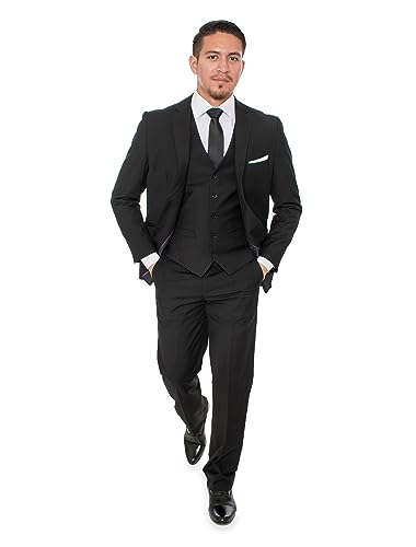 Elegant Men's Black Two Button Three Piece Suit (60 Regular)3