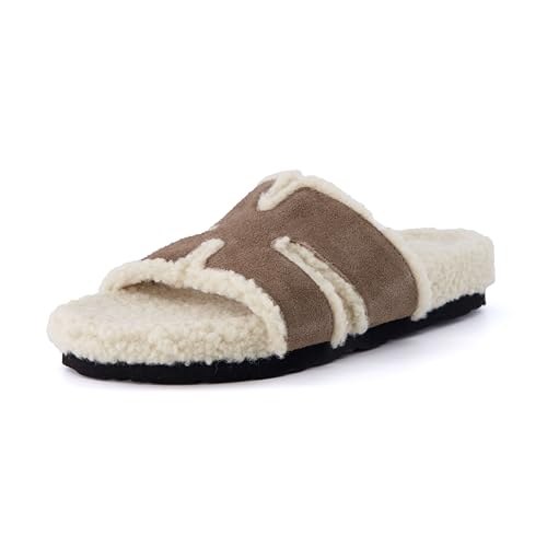 CUSHIONAIRE Cuddle Fur Slippers for Women Faux Shearling Slide Sandal +Memory Foam, Wide Widths Available2