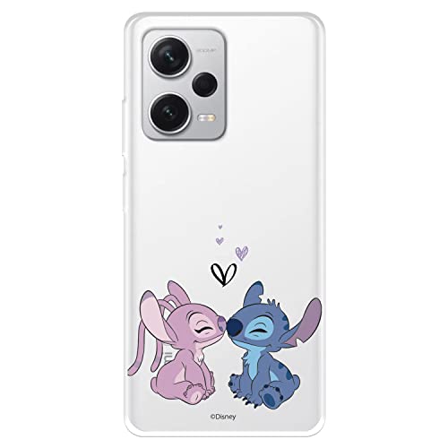 LA CASA DE LAS CARCASAS Custodia per Xiaomi Redmi Note 12 Pro+ 5G Ufficiale Disney Angel & Stitch Bacio per proteggere il tuo cellulare Cover per Xiaomi in silicone trasparente