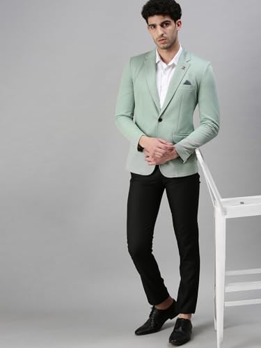 Image of SHOWOFFFF Mens Solid Single-Breasted Casual Blazer | Notched Lapel Long Sleeves Cotton Blazer for Men's | Slim Fit Blazer for Men's