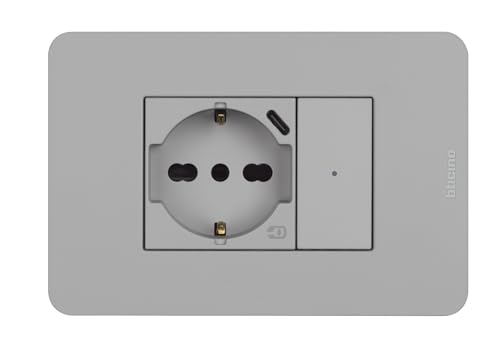 Toma de corriente Schuko italiana P40 BTICINO MatixGO gris con USB tipo C 2
