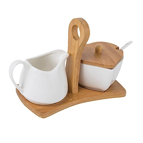 HOLIDYOYO Ceramic Sugar Milk Jars Set Porcelain Wooden Handle Tea Coffee Container