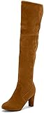  Blivener Damen Warm Stretch Lange Stiefel Blockabsatz Wildleder Speed-Lace Overknee Schuhe Braun 36 EU