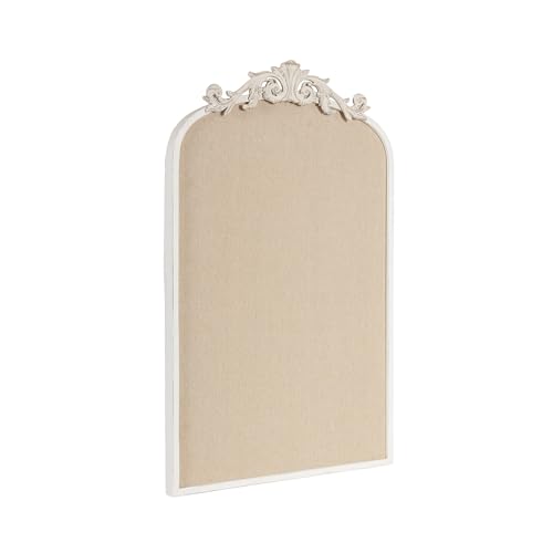 Image of Kate and Laurel Arendahl Decorative Arch Pinboard; 19 x 31; White; Framed Arched Ornate Vintage Cork Board for Use as Motivational Vision Board or Wall Organizer