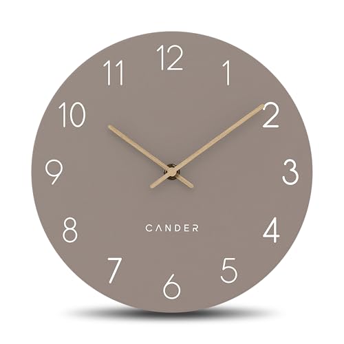 Cander Berlin MNU 2625 P Wanduhr lautlos ohne Ticken 25 cm analog Küche Wohnzimmer modern Vintage warmgrau MDF