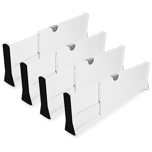 APACALI 4 Pack Adjustable Drawer Dividers, 5'' High Expandable from 12.9" to 21" Extendable Drawer Organiser Divider, Expandable Drawer Separators for Kitchen, Bedroom, Bathroom, Drawer, Office