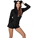 Women's Warm One-Piece Fleece Cute Zip Hooded Bear Ears Short Jumpsuit Pajama Long Sleeve Fuzzy Cozy Romper Sleepwear