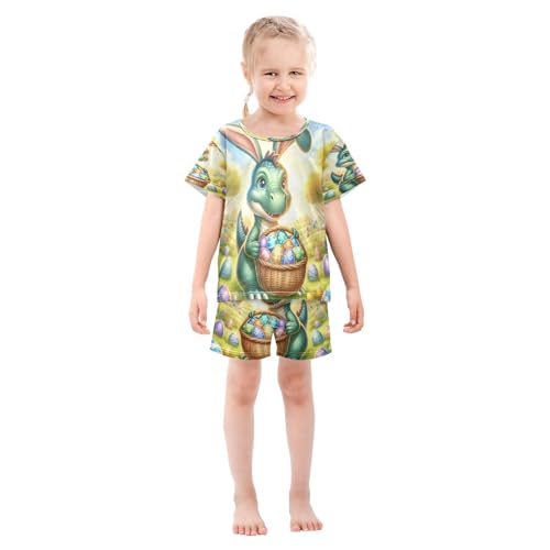 Easter Dino Eggs Cute Pajama Set Short Sleeve Pajamas Shorts Sets Cotton Soft Loungewear Sleepwear 5Y3