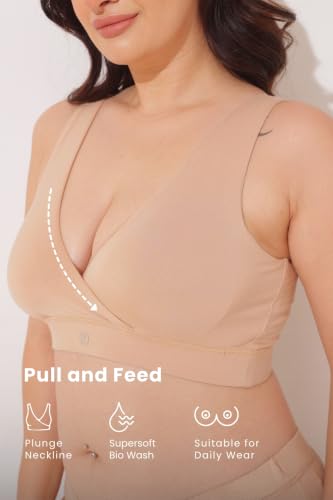Image of ZELENA Maternity Padded Bra | Removable Cups, Broad Waistband | Soft Stretchable Modal Fabric | Easy Pull Nursing Bra for Pregnancy and Breastfeeding