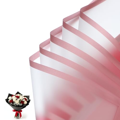 Papier d'emballage fleuri givré haut de gamme PATIKIL à bordure dorée imperméable rouge foncé