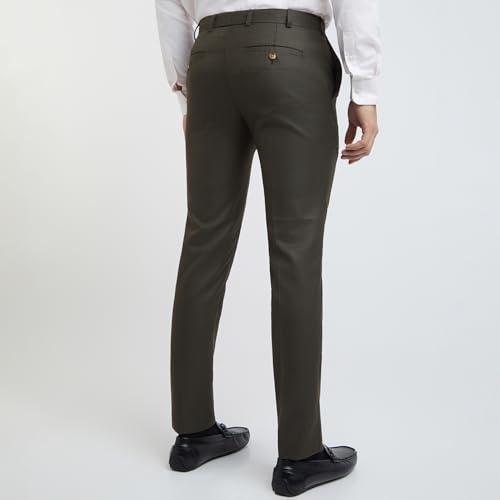Image of Raymond Men's Slim Fit Mid Rise Structure Pattern Poly Viscose Blend Flat Front Formal Trouser