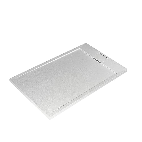 Ultraflat S I.Life Receveur de Douche Ultraplat 3 cm d'Épaisseur, Rectangulaire 120 x 90 cm,Finition Pierre Texturée, Naturellement Anti-Dérapant, Cache-Bonde Fourni, Blanc