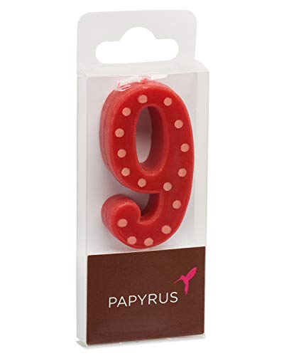 Image of Papyrus Number 9 Birthday Candle, Red Polka Dots (1-Count)