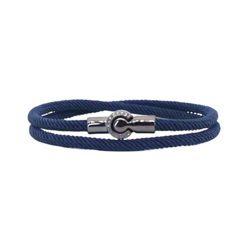 Tindo Dickes Wickel-Armband Herren mit Magnet Verschluss - Handmade - modisches accessoire für Männer - stylisches Stoff-Armband (Navy Blau)…