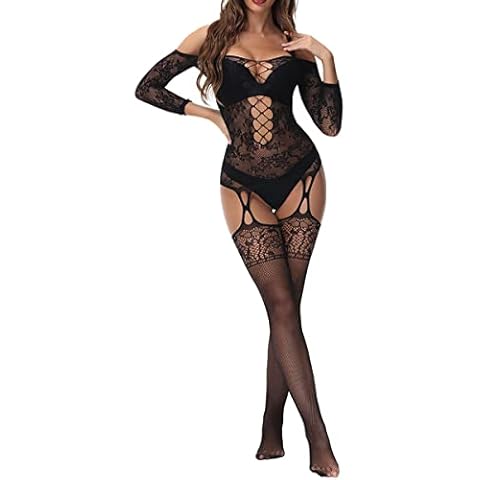 Buitifo Body de Malla para Mujer, Talla Grande, sin Entrepierna, Sexy, Ropa de Dormir Suave, lencería para Mujer(BlackJC,M) Cover