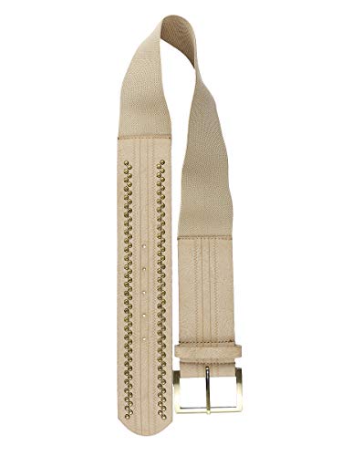 Cinto Feminino Metal Dourado Elástico Largo Tendência (Creme)