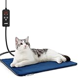 Pecute Cat Heating Pad Indoor, 6 Adjustable Temperature with Timer, Dog Heating Pad with Dual-Resistant Cable, Waterproof Layer, Heated Cat Bed Mat Blanket, Electric Pet Heated Pads for Cats Dogs