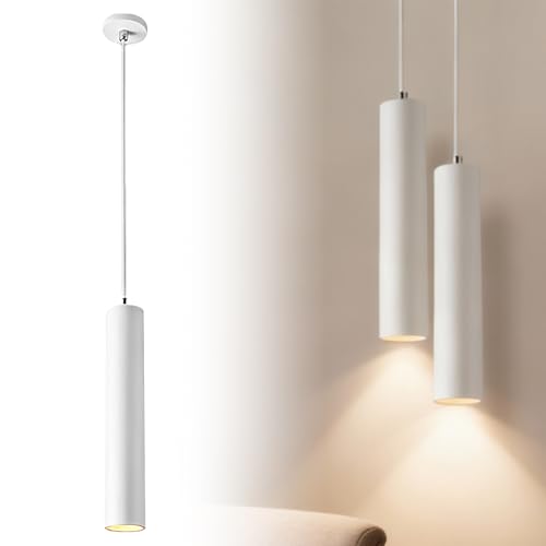 PORFOYO Lampadario a sospensione a LED bianco, lampada a sospensione a cilindro, 7 W, per sala da pranzo, comodino, camera da letto, cucina, bar, ristorante, altezza regolabile max. 150 cm