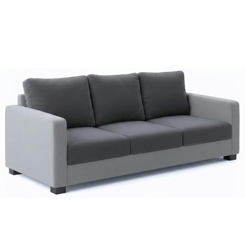 Image of FURNY Haster 3 Seater Fabric Sofa Set (Dark Gray-Light Gray) with Velvet Finish | Durable Comfort | Ideal for Living Room