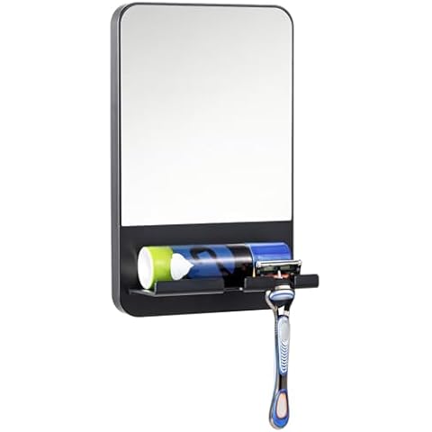 TAILI Shower Mirror Fogless Suction for Shaving with Razor Holder, Removable & NO-Drilling Anti Fog Mirror for Shower, Shatterproof & Waterproof for Bathroom - Men and Women(Black) Cover