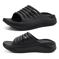 KUAILU Womens Recovery Sandals Comfortable Plantar Fasciitis Arch Support Ladies Orthopedic Running Sport Slides Open Toe Slip On Thick Athletic Cushion Slippers Summer Pool Beach Sandles Black 10