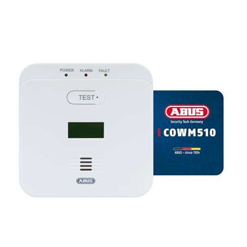 ABUS Kohlenmonoxid-Warnmelder COWM510 - CO-Melder mit 85 dB lautem Alarm, Prüftaste, 10-Jahres-Sensor & LCD Display - Weiß