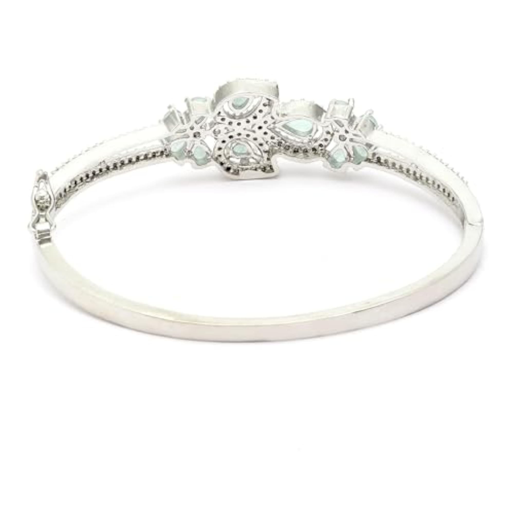 Leaf Shaped Kada Bracelet with American Diamonds (Sea Green)