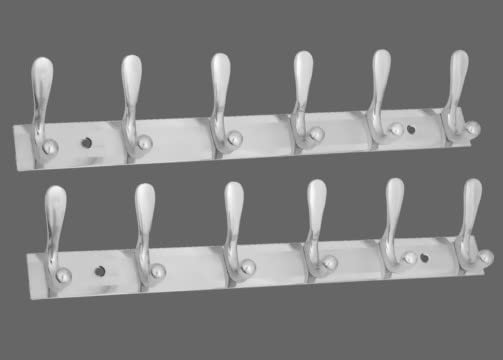 GHAR DWAR Stainless Steel 6 Pin Cloth Hook Cloth Hanger Wall Hooks Rail for Hanging Clothes Towel Hook, Bathroom Cloth Hanger Wall Door Hooks Rail for Hanging Keys,Towel Steel Hook (Pack of 2)