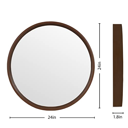 Homecookin Round Wood Mirror, 24'' Round Bathroom Wall Mirror Circle Mirrors For Wall Decor, Vanity, Living Room, Bedroom, Entryway #TOP5