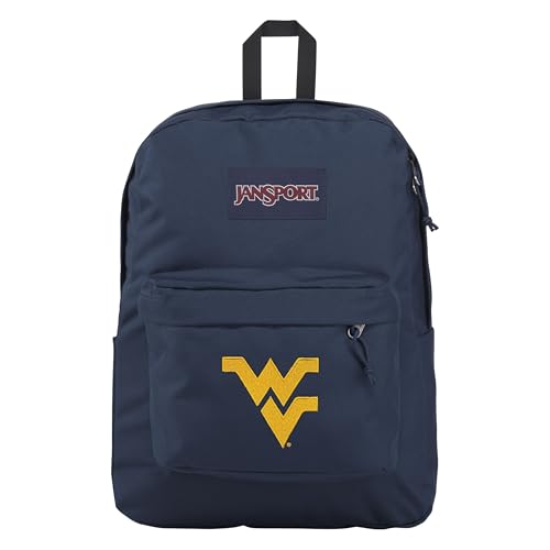 Image of JanSport NCAA Officially Licensed Backpack, West Virginia Mountaineers, Superbreak Plus with Padded 15'' Laptop Sleeve, Spacious Computer Bag for Men & Women, Durable Daypack with Bottle Pocket, Navy
