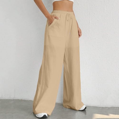 Wide Leg Linen Pants for Women Summer Drawstring Beach Pants Loose Lounge Palazzo Pants Comfy Lounge Pants4