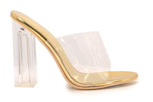 Image of Cape Robbin Fusion Chunky Block High Heels for Women, Transparent Booties for Women
