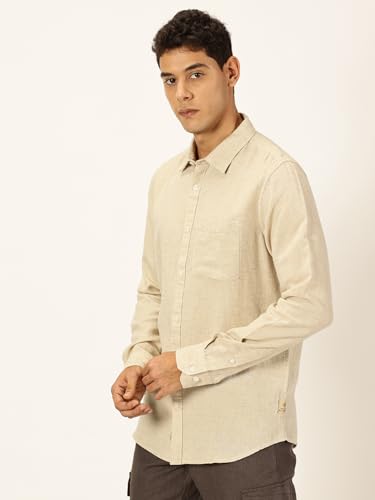 Image of Thomas Scott Men's | Solid | Premium Linen Blend | Spread Collar | Summer Wear | Long Sleeve | Shirts for Men