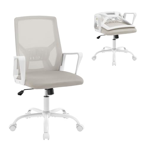 Klihome Chaise Bureau Ergonomique avec Dossier Rabattable en Maille Haute Élasticité, Fauteuil Bureau avec roulettes Universelles à 360° et Accoudoirs, Gris Clair