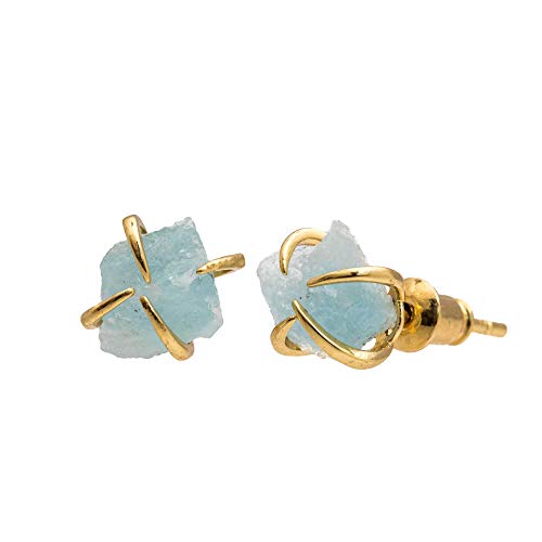 Raw Gemstone Prong Stud Earrings- March Birthstone Birthday Gift Idea (Aquamarine) #TOP7