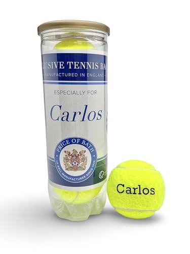 Price of Bath 3 personalisierte farbige Tennisbälle in Einer individuell beschrifteten Tube | Individueller Textaufdruck! | Auswahl aus 10 Farben | Hergestellt in Großbritannien | (Gelb)