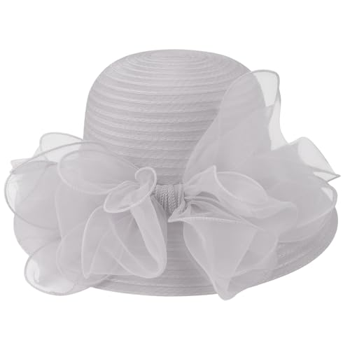 Image of DRESHOW Lady Derby Dress Church Bowler Cloche Hat Bowknot Organza Bridal Cap for Wedding