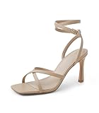 Arromic High Heels for Women Strappy Stilettos Heels Square Open toe Heeled Sandals Buckle Ankle Strap Heels Sexy Wedding Dress Heels Shoes - 3inch Nude