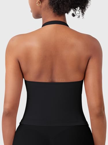 Image of YEOREO SoftHue Women's Impact Halter Tank Top Longline Backless Scoop Neck Built-in Bra Sports Workout Gym Crop Top