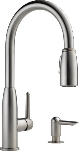 Peerless Single-Handle Kitchen Sink Faucet with Pull Down Sprayer and Soap Dispenser, Stainless P188103LF-SSSD