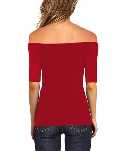 Image of Sarin Mathews Women's Sexy Off The Shoulder Tops Long Sleeve Slim Fit Stretchy Shirts Blouses Top