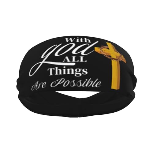with God All Things are Possible Matthew 19.26 Sports Headband Sweatbands for Men Women Unisex Yoga Workout Athletic Running Sweat Band