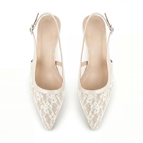 Image of KysBloes Pointed Toe Slingback Kitten Heels for Women Low Heel Pointed Toe Pumps Formal Dress Shoes Sling Back Heels