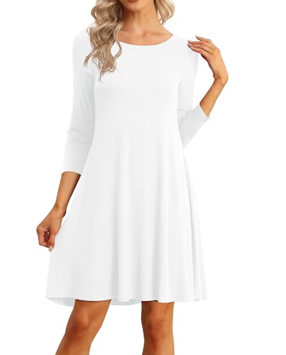 Image of VIISHOW Womens Round Neck 3 /4 Sleeves A-line Casual Tshirt Dress with Pocket