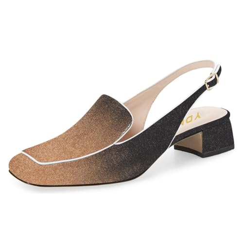Image of YDN Women Closed Square Toe Block Low Heels Slingback Formal Loafer Dressy Shoes Office Lady Pump Size 4-15 US