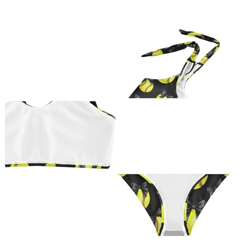 Image of Girls Swimsuit Two Piece Swimwear Bikini Set Pink Bow Softball Bathing Suit for 3-12T,
