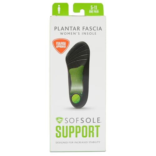 Sof Sole womens Plantar Fascia Support 3/4 Length Insole, Black, 5-11 US